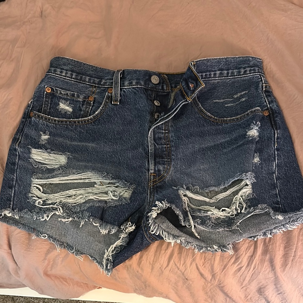 Levi’s 501 Dark Indigo Distressed Denim Shorts